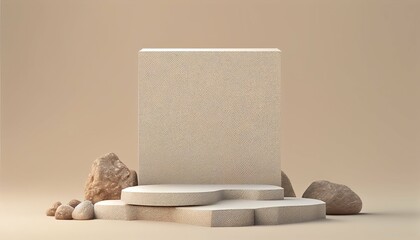 Product stone podium for cosmetic beauty presentation. Stone podium on pastel background. Product, cosmetic stand platform mockup. AI generated