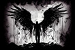 black and white illustration of a fallen angel. Generative AI