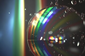 Prism digital art reflection with full spectrum rainbow colors water drops. Crystal light reflect leak lights effect. Abstract transparent glass background. Jewelry, cosmetic and luxury. Generative AI