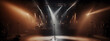 © Adin - Microphone for singer music background with spot lighting. Concept Public speaking on stage with mic. Generation AI