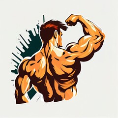 Wall Mural - muscle man strong arm sticker, white background, illustration cartoon art, generative ai