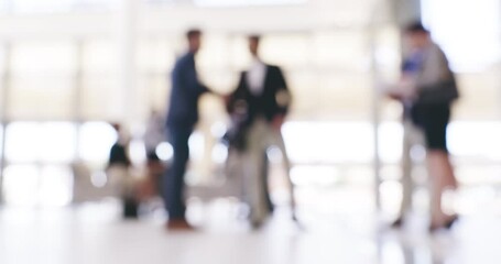 Sticker - Blur business people in corporate building. Group of people at a conference in a convention centre having a formal greeting in an office workplace. Blurry defocused businessmen shaking hands at work.