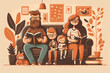 United family reading in the tranquility of their sofa. Quality time. Family unit. Entertainment and education. Happy family sharing quality time together. Family values. Relaxation. Generative ai. 