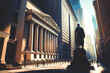 Wall Street in the Financial District of Lower Manhattan in New York City, Ai Generative illustration.