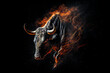 portrait of a bull glowing ,powerfull ,mystical ,wall art ,colourfull