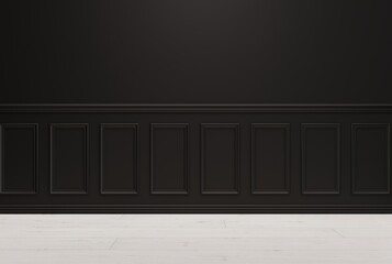 Poster - Dark decorative wall, room interior. Product placement concept, beautiful empty wall with decorative pattern, panel. 3D render; 3D illustration.
