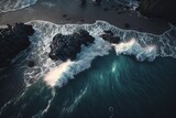 Fototapeta Łazienka - Drone Shot of Ocean Waves clashing at the coast, generative AI