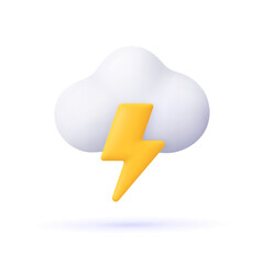 Wall Mural - Cloud with lightning thunder, thunderstorm cloud. Weather, Meteo forecast concept. 3d vector icon. Cartoon minimal style.