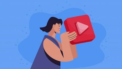 Poster - woman with play button character animation