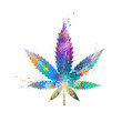 Watercolor Abstract weed leaf, Colorful cannabis Illustration, marijuana leaf Drawing, pot, ganja, Cannabis, colorful weed, marijuana