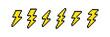 Set pixel lightning bolt. 8 bit pixel art thunderbolt, lightning strike. Vector illustration