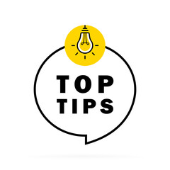 Top tips circle message bubble with light bulb emblem. Banner design for business and advertising. Vector illustration