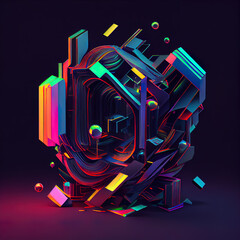 Abstract colorful geometric 3d shapes, Colorful Abstract Art, Generative AI	
