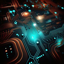 Abstract Futuristic Electronic Circuit Technology Background, Generative Ai