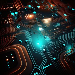 Poster - Abstract futuristic electronic circuit technology background, generative ai