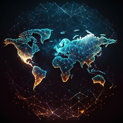 Poster - Abstract Network World Map Background of hologram, generative ai