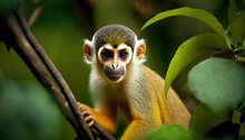 Look At Squirrel Monkey In Ecuadorian Jungle In Amazon  Generative Ai