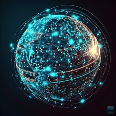 Poster - Global social network. Network and satellite data exchange with the earth. Telecommunication on earth cryptocurrency and blockchain and IoT. Communication technology, generative ai