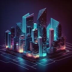 Poster - Digital city concept. Artificial Intelligence technology in smart city, generative ai  