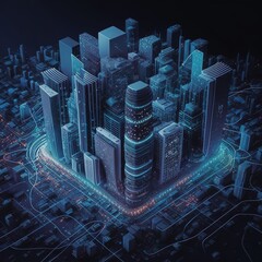 Poster - Digital city concept. Artificial Intelligence technology in smart city, generative ai  