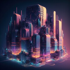 Poster - Digital city concept. Artificial Intelligence technology in smart city, generative ai