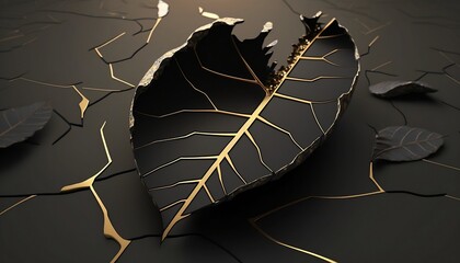 Wall Mural - Wallpaper of a black leaf transforming into a golden leaf