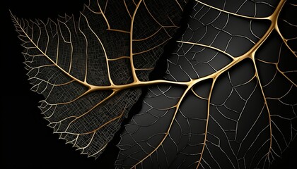 Wall Mural - Wallpaper of a black leaf transforming into a golden leaf