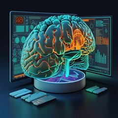 Poster - brain of AI, Symbolic, Machine learning, artificial intelligence of futuristic technology. AI network of brain on business analysis, innovative and business growth development, generative ai 