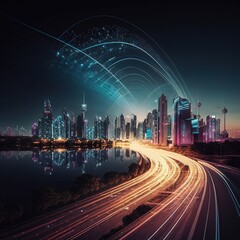 Poster - Smart city and connection technology concept, generative ai