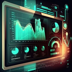 Poster - Analysis big data sciences and economic growth with financial graph. Concept of virtual dashboard technology digital marketing and global economy investment network, generative ai 