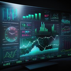 Poster - Analysis big data sciences and economic growth with financial graph. Concept of virtual dashboard technology digital marketing and global economy investment network, generative ai 