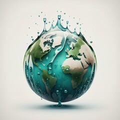 Sticker - World water day. Realistic drop of water falling on blue sea background, generative ai