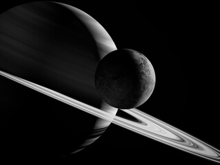 Wall Mural - 3d render, gas giant planet in deep space. saturn planet and rings close-up