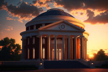 Greek Style Architecture And A Spectacular Sunset Sky. Generative AI