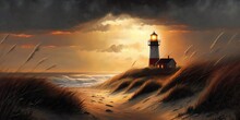 Lighthouse Beach Dunes Oil Painting Of Denmark