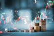 © Thapana_Studio - Financial information on country background, stacks of coins with charts graphs stock market background, ideas for finance Investment, business development concept and the world economy in the future.