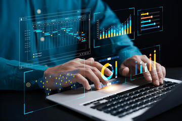 businessman analyzing business enterprise data management, business analytics with charts, metrics a