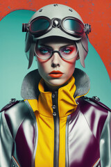 Wall Mural - Fashion girl wearing  retro futuristic closing and accessories. Generative AI