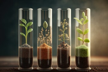 plant seeds in test tubes for genetics research. laboratory analysis of agricultural commodities. ge