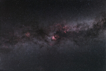 Fototapete - Milky Way, Cygnus constellation and nebulas: Elephant's Trunk Nebula, North America Nebula, Butterfly (Sadr surroundings) and Veil complex