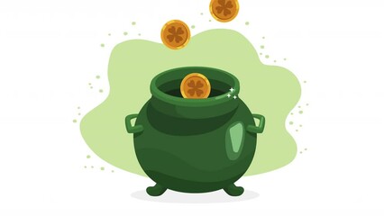 Wall Mural - golden coins in cauldron animation