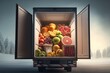 A vegan-friendly truck transports a variety of healthy fruits, illustrating the importance of conscious eating and sustainable transport. Ai generated