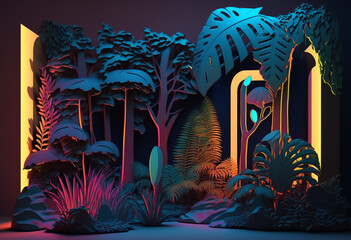 Wall Mural - A Neon Jungle of AI-Generated 3D Render: An Exotic, Illuminated Adventure of Creative Exploration