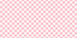 Seamless diagonal gingham checker pattern in pastel pink and white. Contemporary light barbiecore linen textured diamond background. Baby girl's trendy striped checks textile or nursery wallpaper.