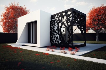 Sticker - Single family detached home with modern amenities and a beautiful garden . Generative AI