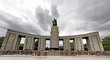Panorama of the Soviet memorial in Berlin on Straße des 17. Juni with wreaths of flowers on the occasion of a commemoration day