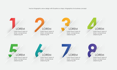 vector infographic arrow design with 8 options or steps. infographics for business concept. business