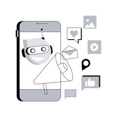 Poster - Artificial intelligence in social media abstract concept vector illustration. Artificial intelligence in digital marketing, machine learning in social media, automated algorithm abstract metaphor.