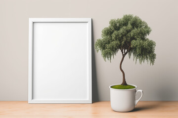 Sticker - Mockup with a potted tree. Presentation frame mockup. Generative AI