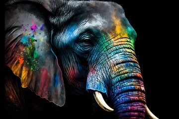 Poster - Portrait face of an elephant with colorful paint. Generative AI